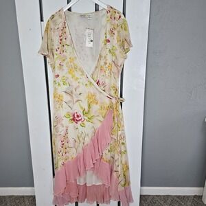 Together Floral Wrap Midi Dress 18 Pink Cream Cottage Coquette Wedding